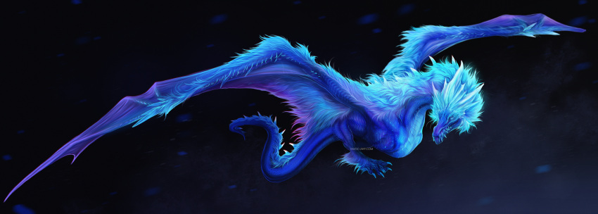 2021 ambiguous_gender auroth_the_winter_wyvern blue_hair digital_media_(artwork) dota dragon feral hair hi_res horn isvoc solo video_games wyvern