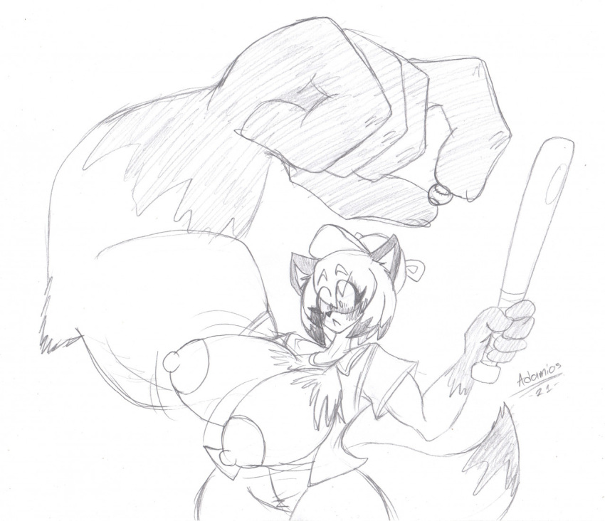 2021 adamios anthro athletic athletic_anthro athletic_femal ball baseball_(ball) baseball_bat baseball_cap baseball_uniform bat_(object) blush bouncing_breasts brand_new_animal breast_expansion breasts canid canine clothed clothing dipstick_tail expansion exposed_breasts female graphite_(artwork) growth hat headgear headwear hyper mammal michiru_kagemori monochrome multicolored_tail muscle_growth muscular nipples pencil_(artwork) raccoon_dog signature simple_background solo sportswear studio_trigger surprise surprised_expression tanuki torn_clothing traditional_media_(artwork) uniform white_background