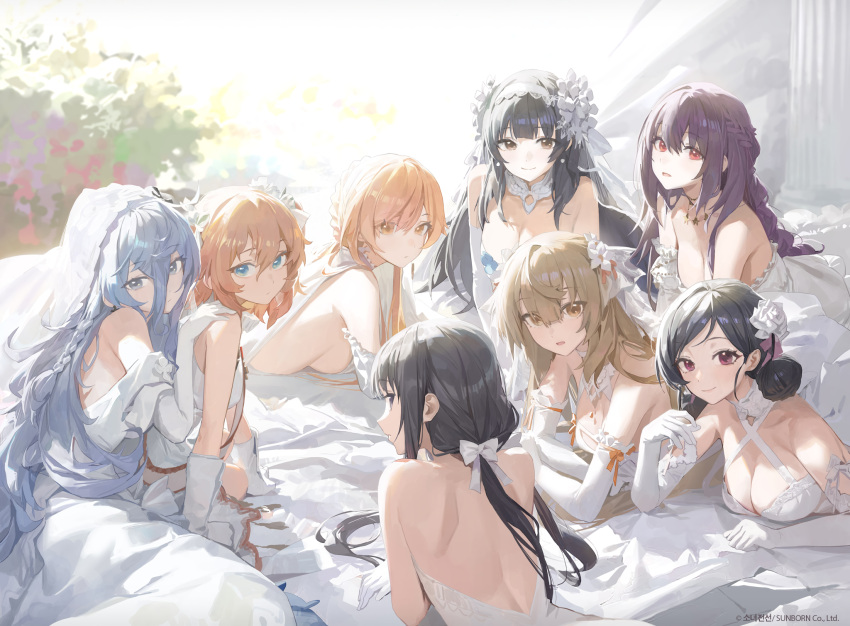 anthropomorphism aqua_eyes black_hair blonde_hair brown_eyes brown_hair elbow_gloves girls_frontline gloves gray_eyes gray_hair group ithaca_m37_(girls_frontline) long_hair mossi no_bra orange_eyes orange_hair ots-14_(girls_frontline) ponytail purple_eyes purple_hair qbz-95_(girls_frontline) twintails type_64_(girls_frontline) type_81_(girls_frontline) webley_revolver_(girls_frontline) wedding wedding_attire xm8_(girls_frontline) zb-26_(girls_frontline)