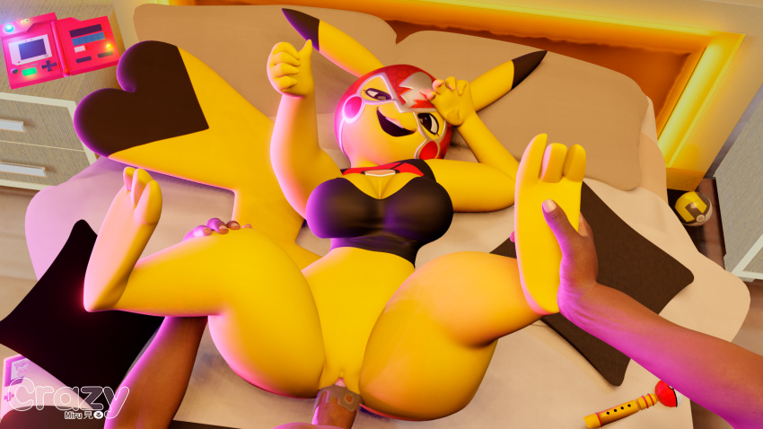3d_(artwork) anthro anthro_penetrated anthrofied breasts clothed clothing cosplay_pikachu_(costume) crazy_miru digital_media_(artwork) duo female female_focus female_penetrated foot_grab genitals hi_res human human_on_anthro human_penetrating human_penetrating_anthro interspecies male male/female male_on_anthro male_penetrating male_penetrating_female mammal nintendo penetration penis pikachu pikachu_libre pok&eacute;mon pok&eacute;mon_(species) pussy rodent sex solo_focus vaginal vaginal_penetration video_games virgin