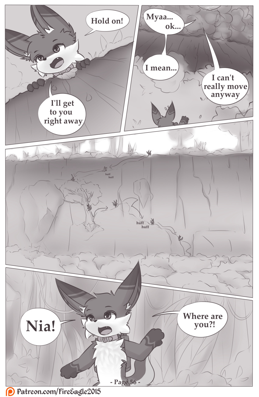 ambiguous_gender anthro backpack bell canid canine collar comic doujinshi english_text fall_(disambiguation) forrest_(disambiguation) hi_res iradeon mammal river sean_(senz) senz text url