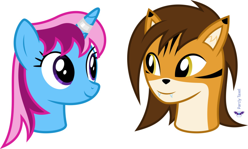 2021 absurd_res alpha_channel anthro blue_body brown_hair countershading detachable detachable_head duo equid equine eye_contact fangs felid female feral hair hasbro hi_res horn inner_ear_fluff looking_at_another mammal modular multicolored_hair my_little_pony orange_body orange_eyes pantherine parcly_taxel parclytaxel pink_hair purple_eyes signature simple_background smile tan_countershading tiger tori_taxel transparent_background tuft two_tone_hair unicorn