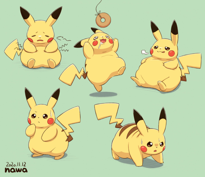 ambiguous_gender dessert doughnut food fur gomuhimo nintendo overweight overweight_ambiguous pikachu pok&eacute;mon pok&eacute;mon_(species) signature slightly_chubby solo video_games yellow_body yellow_fur yellow_tail