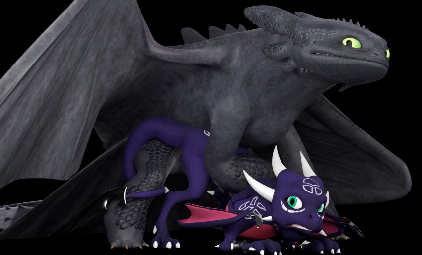 3d_(artwork) activision all_fours ambiguous_penetration balls black_background black_body claws clenched_teeth cynder digital_media_(artwork) doggystyle dragon dreamworks duo female female_penetrated feral feral_on_feral from_behind_position genitals green_eyes grin hi_res horn how_to_train_your_dragon larger_male legend_of_spyro male male/female male_penetrating markings membrane_(anatomy) membranous_wings night_fury penetration purple_body raised_wings scales scalie sex shocked simple_background size_difference smaller_female smile smug spyro_the_dragon tail_blade tattoo teeth toothless video_games western_dragon wide_eyed wings wingsandfire72