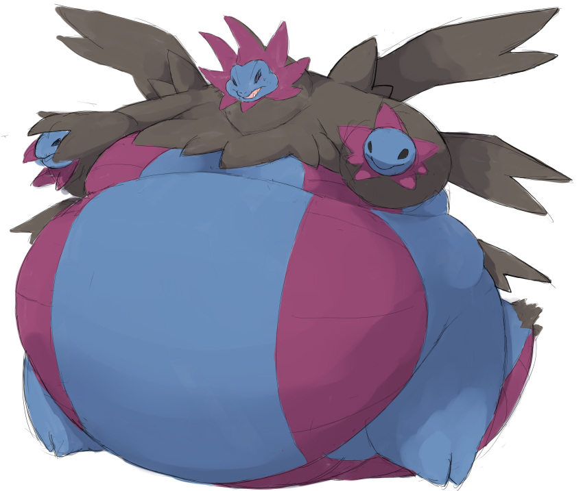 absurd_res ambiguous_gender anthro belly big_belly black_body black_eyes black_fur blue_body dragon feral fur furred_dragon hi_res hydra hydreigon male morbidly_obese nintendo obese open_mouth overweight pink_tongue pok&eacute;mon pok&eacute;mon_(species) pok&eacute;mon_move red_body red_eyes red_fur sharp_teeth solo teeth tongue video_games zephy_03