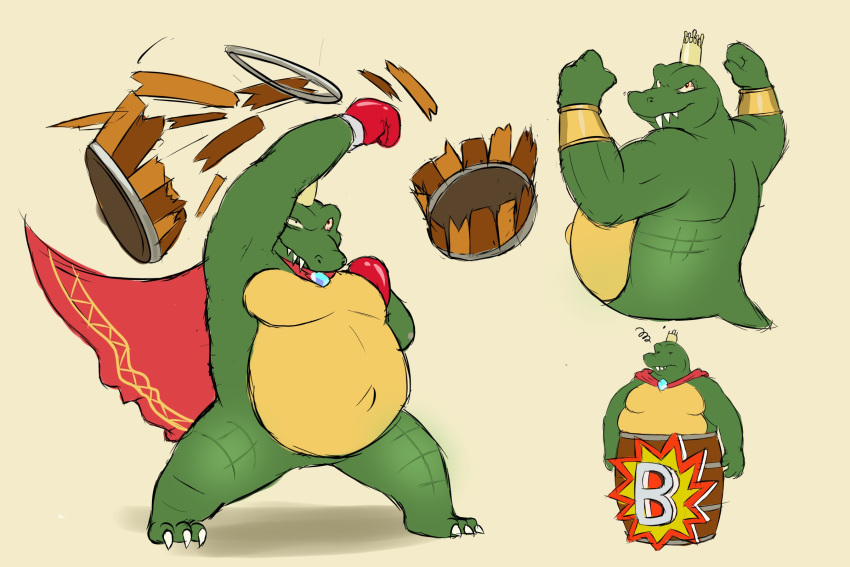 2018 3_toes 4_fingers anthro barrel belly biceps big_belly biped boxing_gloves cape cape_only claws clothing crocodile crocodilian crocodylid crown donkey_kong_(series) fangs fattydragonite featureless_crotch feet fingers fist flexing front_view handwear hi_res king king_k._rool kremling looking_at_viewer looking_back looking_back_at_viewer male mostly_nude multiple_angles musclegut muscular muscular_anthro muscular_male navel nintendo nude obese obese_anthro obese_male outie_navel overweight overweight_anthro overweight_male pecs plantigrade punch rear_view reptile royalty scalie simple_background sketch_page solo standing stuck toe_claws toes video_games white_background white_claws