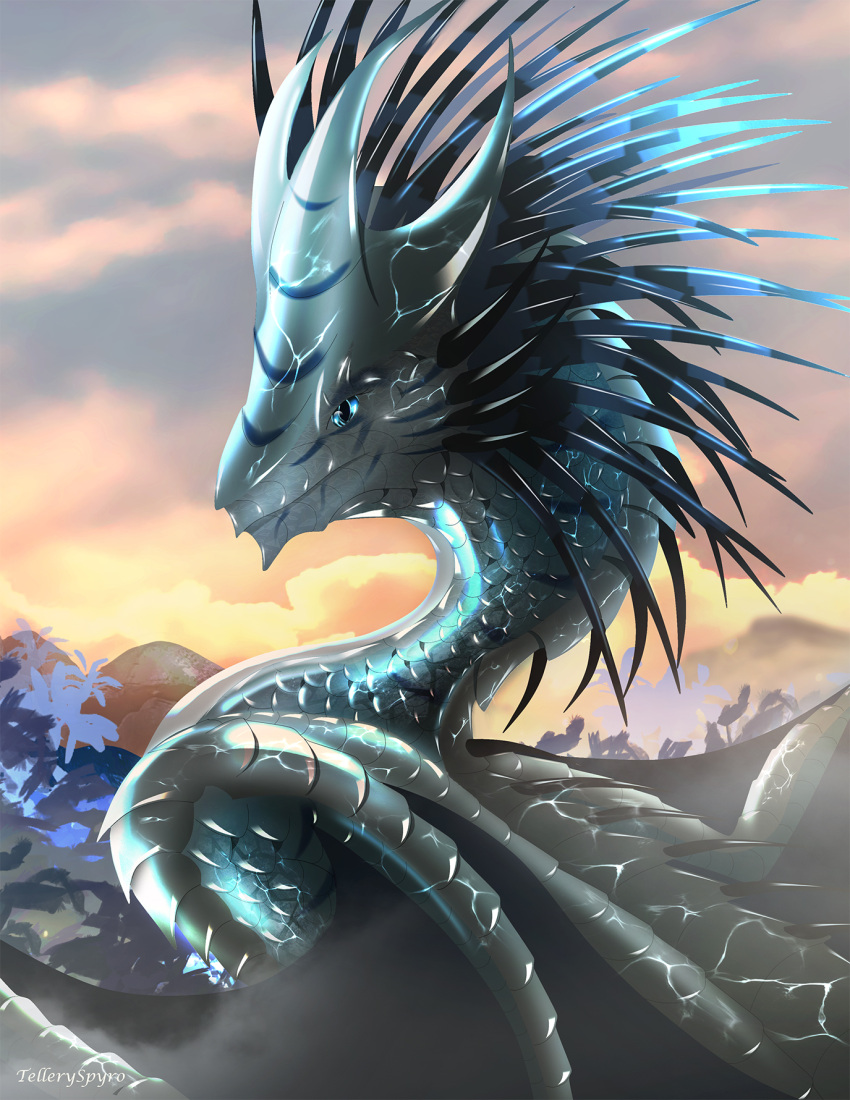 2021 blue_eyes day detailed_background digital_media_(artwork) dragon feral grey_body grey_scales hi_res male outside scales scalie sky solo spikes spikes_(anatomy) spines telleryspyro western_dragon wings