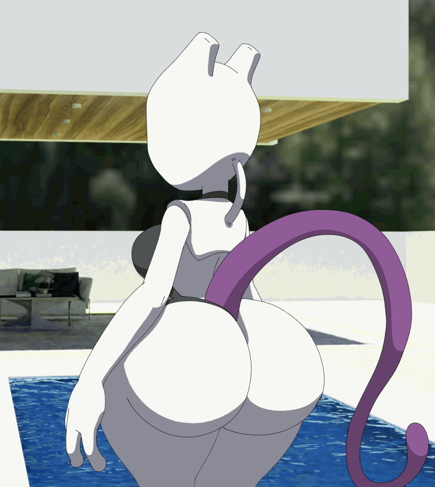 2021 2d_animation angry animated big_butt bikini_thong breasts butt cleavage clenched_teeth clothed clothing female hi_res huge_butt legendary_pok&eacute;mon looking_at_viewer looking_back mewtwo nintendo pok&eacute;mon pok&eacute;mon_(species) purple_eyes short_playtime spank_marks spanking swimwear tansau teeth thick_thighs video_games