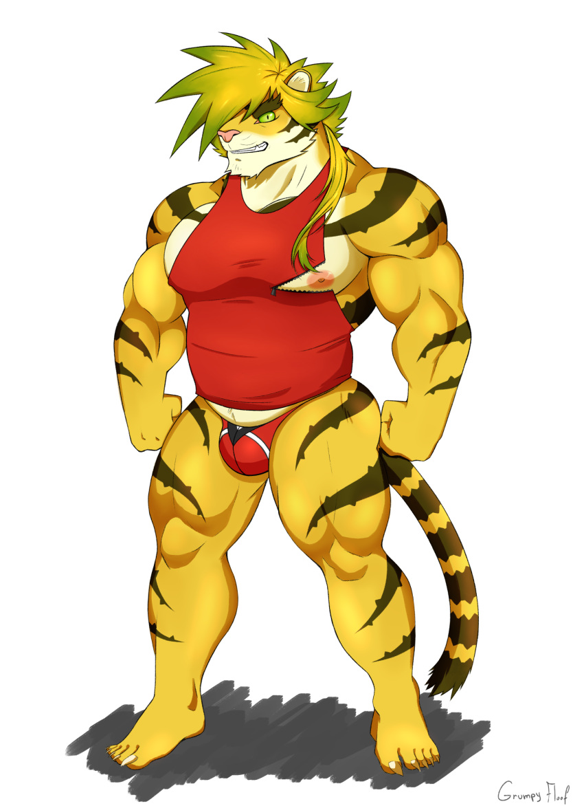 animal_humanoid anthro baring_teeth biceps brown_stripes bulge cheek_tuft chin_tuft claws clothing eyebrows facial_hair facial_tuft fangs feet felid felid_humanoid feline feline_humanoid fur green_eyes green_hair grumpyfloof hair hi_res housamo humanoid legband legwear long_hair looking_at_viewer magan male mammal mammal_humanoid meme meme_clothing multicolored_body multicolored_clothing muscular muscular_anthro muscular_male muscular_thighs mustache nipple_outline nipple_slip nipple_zipper nipples pantherine pantherine_humanoid pattern_clothing pattern_legwear pecs pink_nipples pink_nose red_clothing red_underwear shirt showing_teeth simple_background solo striped_body striped_clothing striped_fur striped_legwear striped_tail stripes tank_top teeth teeth_bared teeth_showing thick_eyebrows thick_thighs thigh_highs thighband tiger tiger_humanoid tokyo_afterschool_summoners top_tank_meme topwear triceps tuft underwear video_games white_background yellow_body yellow_fur yellow_tail zipper