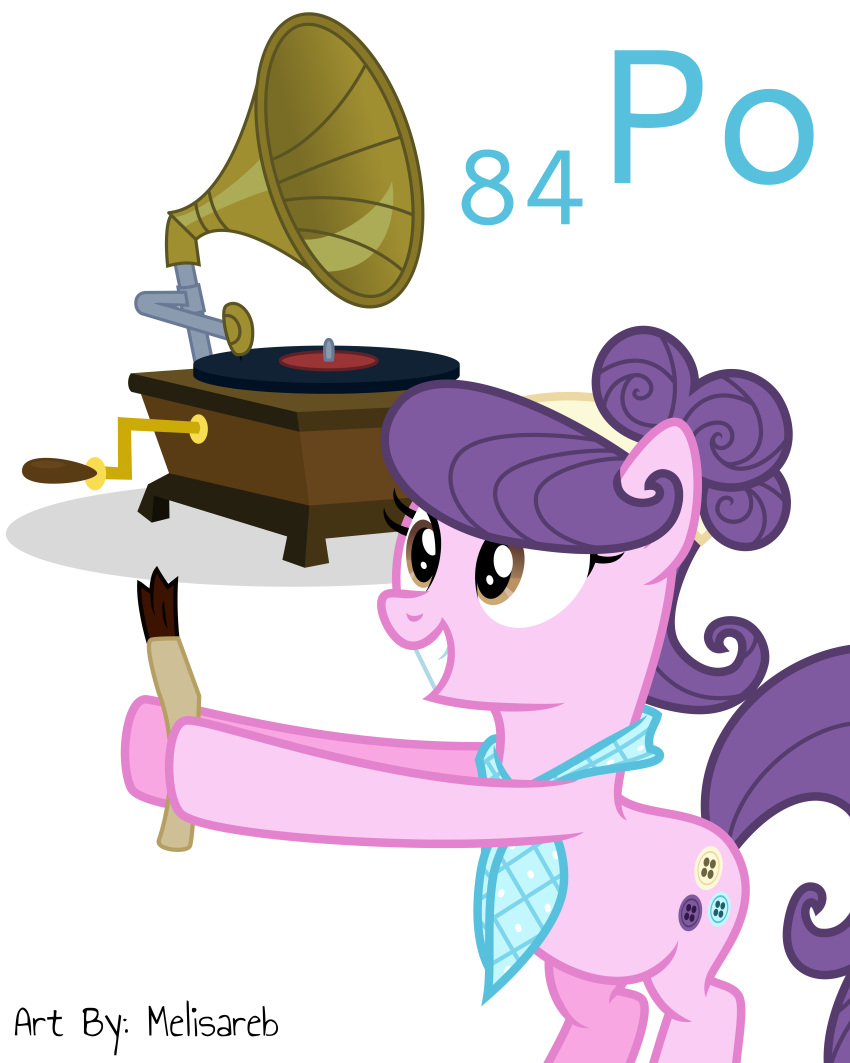 2020 4:5 absurd_res blue_body blue_hair brush earth_pony english_text equid equine female feral friendship_is_magic gramophone green_eyes grin hair hasbro hi_res horse mammal melisareb my_little_pony necktie on_hind_legs polonium pony simple_background smile solo suri_polomare_(mlp) text white_background