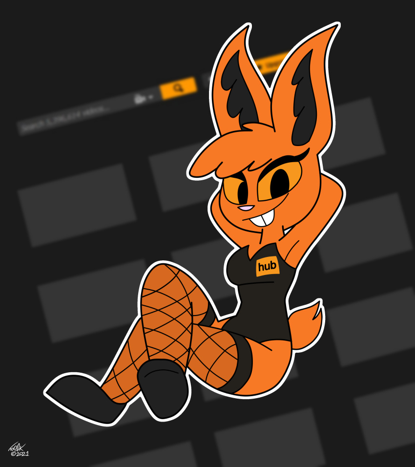 absurd_res anthro buckteeth bunny_costume bunny_ears_(disambiguation) clothing costume female fishnet fur hi_res lagomorph leporid mammal orange_body orange_eyes orange_fur orange_tail pornhoppy_(applitale) pornhub rabbit scut_tail solo teeth toontk website