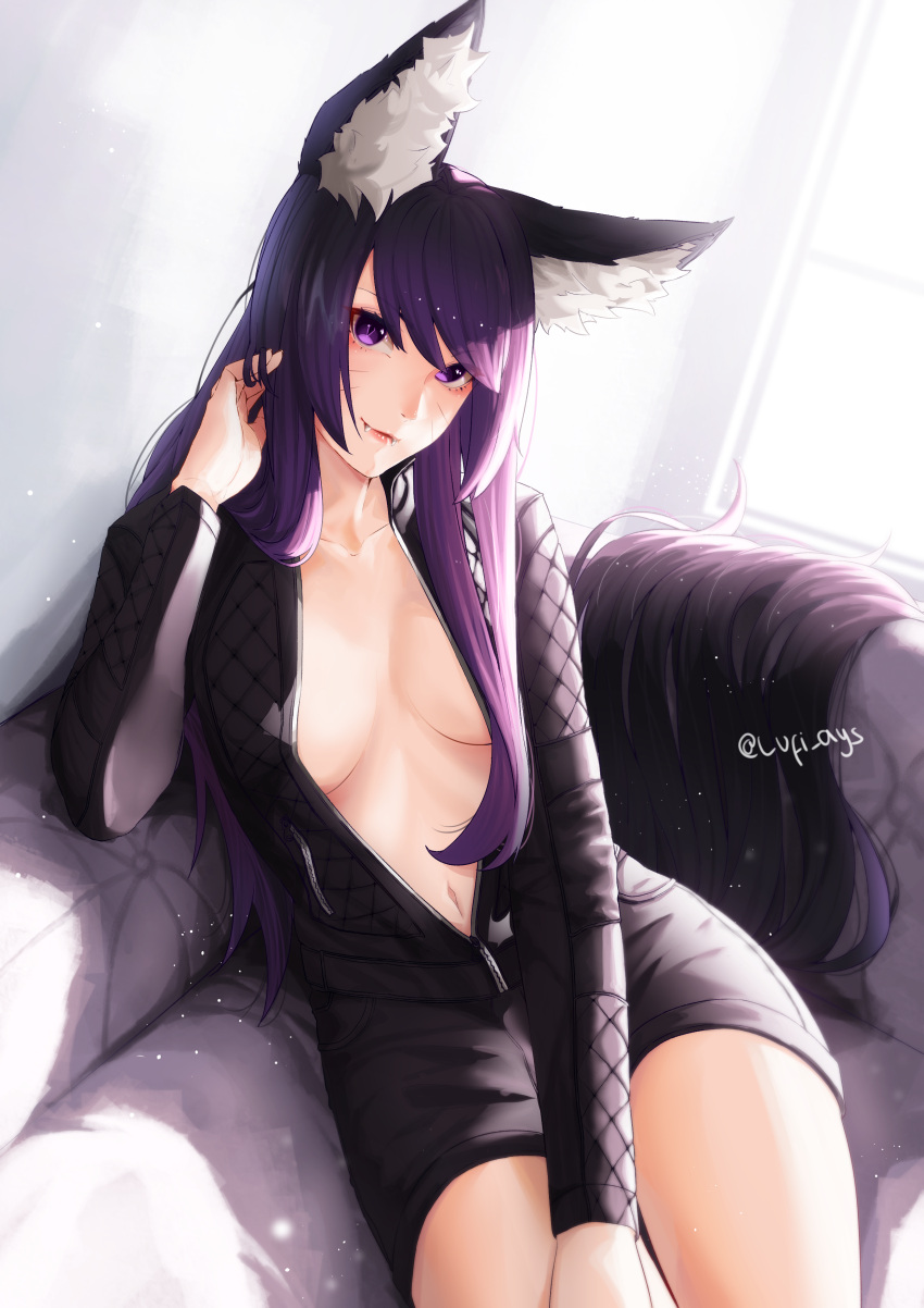 animal_ears lufi_ays no_bra open_shirt tagme