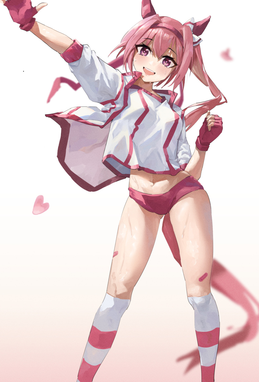 animal_ears bandaid buruma gym_uniform haru_urara hirasawagitai shirt_lift tail uma_musume_pretty_derby wet