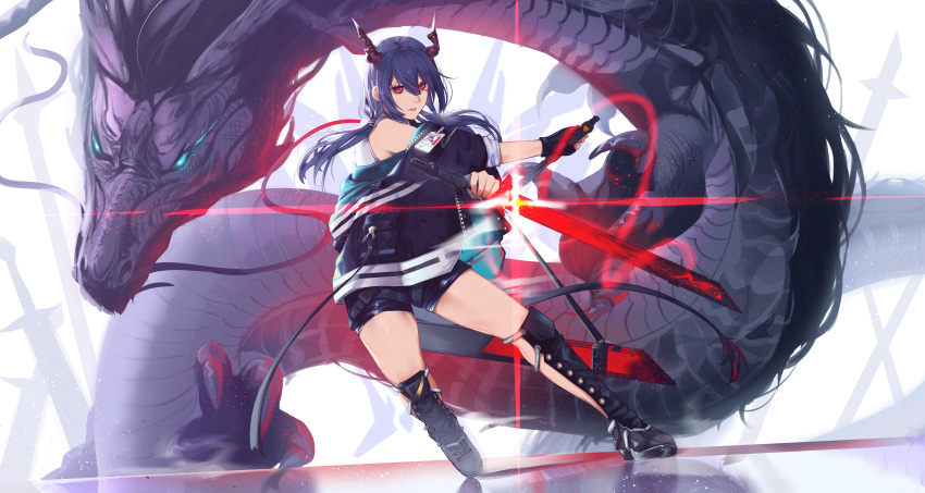 arknights ch'en_(arknights) horns lufi_ays monster sword tail