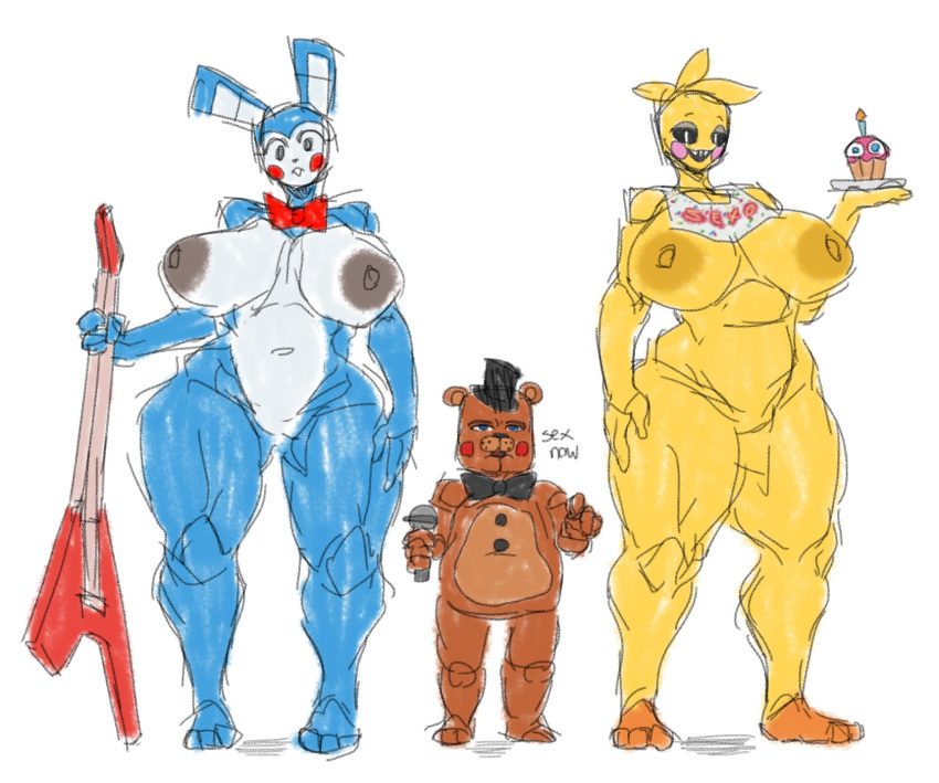 2021 animatronic anthro avian barefoot bib big_breasts bird blue_body bow_tie bow_tie_only breasts brown_body chicken colored_sketch crossgender curvy_figure feet female five_nights_at_freddy's five_nights_at_freddy's_2 galliform gallus_(genus) group hi_res huge_breasts lagomorph leporid little_hareboy machine male mammal mostly_nude nude phasianid rabbit red_bow_tie robot thick_thighs toy_bonnie_(fnaf) toy_chica_(fnaf) toy_freddy_(fnaf) ursid video_games voluptuous white_body wide_hips yellow_body