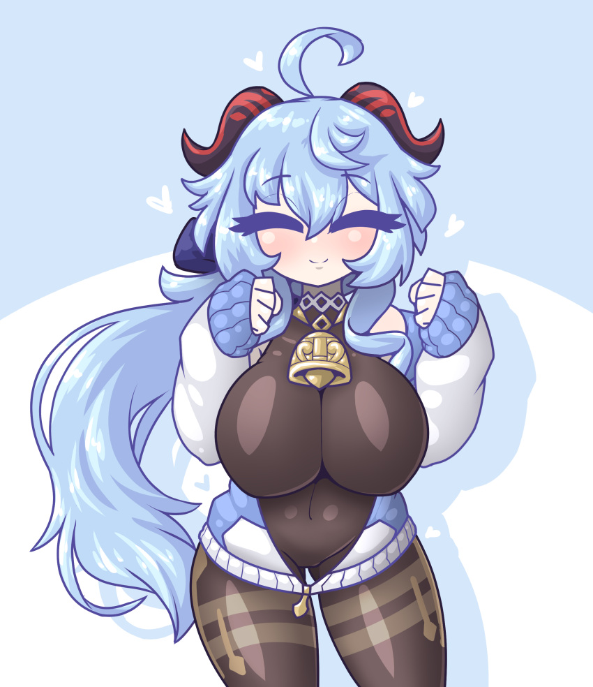 absurd_res big_breasts blue_hair breasts cleavage clothed clothing female ganyu_(genshin_impact) genshin_impact hair hi_res horn horned_humanoid huge_breasts humanoid limebreaker mammal not_furry solo thick_thighs wide_hips