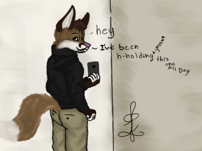 anthro canid canine feces fox gunny_le_fox male mammal messing pooping scat soiling solo unknown_artist