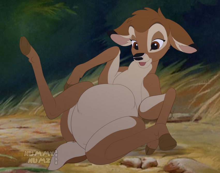 abdominal_bulge bambi bambi_(film) belly brown_body brown_fur cervid colored detailed_background disney ears_down feral fur half-closed_eyes looking_pleasured male mammal narrowed_eyes nummynumz pivoted_ears red_eyes solo tan_body tan_fur vore