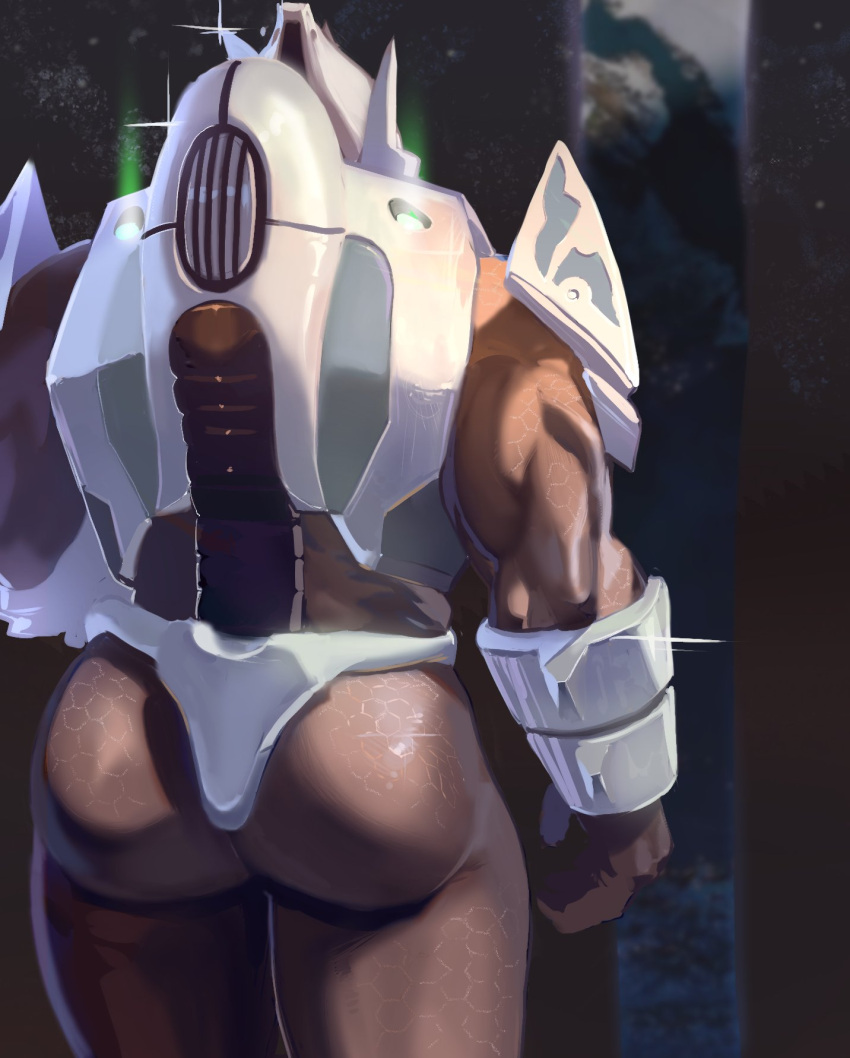 2020 alien armor big_butt butt fluffedwings halo_(series) hi_res humanoid male microsoft muscular muscular_humanoid muscular_male not_furry rear_view sangheili solo space spacescape standing triceps video_games xbox_game_studios