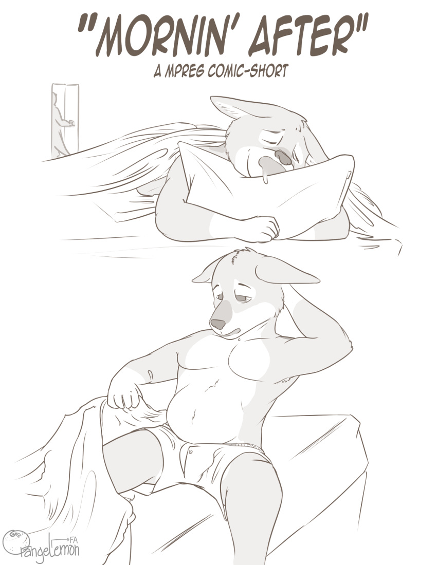 animal_humanoid anthro boxers_(clothing) canid canid_humanoid canine canis clothing coyote dekopuma hi_res humanoid male male_pregnancy mammal mammal_humanoid moblie pregnant sleeping solo underwear