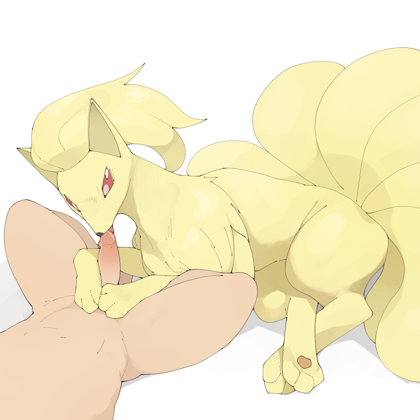 ambiguous_gender bestiality bodily_fluids duo feral genital_fluids genitals hi_res human human_on_feral interspecies licking lying male male/ambiguous male_on_feral mammal multi_tail ninetales nintendo on_back on_side oral pawpads paws paws_on_penis penile penis penis_lick pok&eacute;mon pok&eacute;mon_(species) pok&eacute;philia precum red_eyes saliva saliva_on_penis sex spread_legs spreading tongue tongue_out video_games youjomodoki