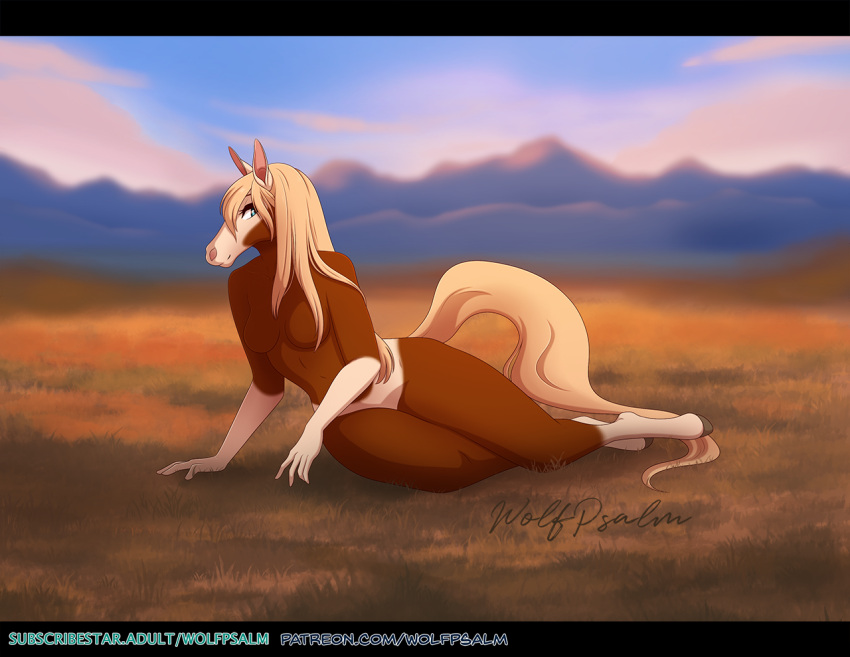 american_paint_horse anthro blonde_hair blue_eyes breasts brown_body brown_fur dreamworks equid equine female fur hair horse long_hair mammal pinup pinup_pose pose rain_(cimarron) raining small_breasts solo solo_focus spirit:_stallion_of_the_cimarron white_body white_fur wolfpsalm