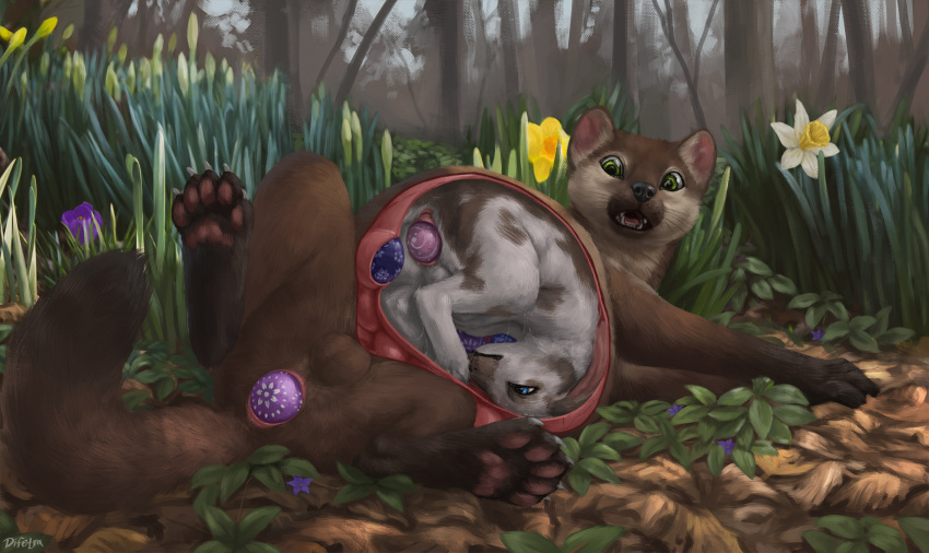 2021 anal anal_penetration day detailed_background difetra digital_media_(artwork) domestic_ferret feral forest grass hi_res male mammal mustela mustelid musteline outside penetration plant tree true_musteline vore