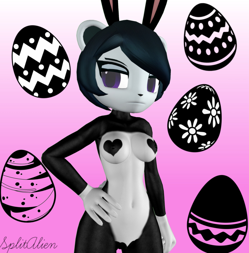 3d_(artwork) anthro black_hair digital_media_(artwork) easter_egg female freedom_planet freedom_planet_2 giant_panda hair hi_res mammal neera_li pinup pose reverse_bunny_costume solo source_filmmaker splitalien ursid video_games