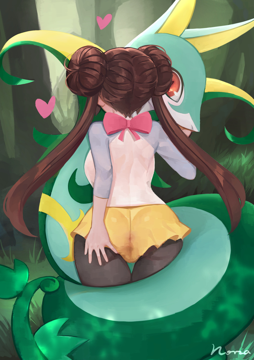 &lt;3 absurd_res ambiguous_gender bodily_fluids brown_hair clothed clothing curvy_figure detailed_background duo female feral forest fully_clothed genital_fluids hair hair_bun hand_on_butt hi_res human interspecies larger_ambiguous larger_feral long_hair looking_away mammal nintendo norza outside plant pok&eacute;mon pok&eacute;mon_(species) pok&eacute;philia pupils pussy_juice pussy_juice_through_clothing red_eyes rosa_(pok&eacute;mon) serperior size_difference slit_pupils smaller_female smaller_human tree video_games wet wet_clothing wide_hips