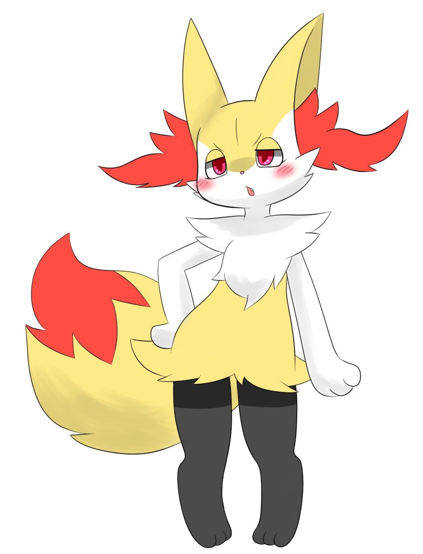 2020 ambiguous_gender blush braixen canid canine cheek_tuft chest_tuft facial_tuft fangs fluffy fluffy_tail fur hi_res inner_ear_fluff mammal nintendo open_mouth orange_body orange_fur pok&eacute;mon pok&eacute;mon_(species) red_eyes simple_background solo standing tuft video_games white_background yellow_body yellow_fur も