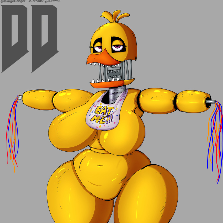 1:1 absurd_res animatronic avian big_breasts bird breasts chicken dangodanger duo female five_nights_at_freddy's five_nights_at_freddy's_2 galliform gallus_(genus) hi_res jdraws8 machine phasianid purple_eyes robot video_games withered_chica_(fnaf)