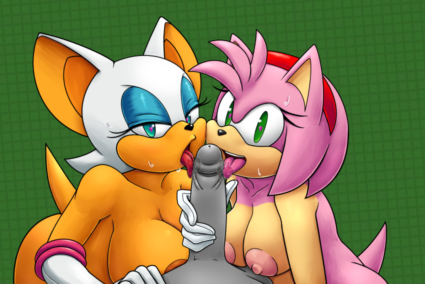 &lt;3 &lt;3_eyes amy_rose animal_humanoid anonymous anthro big_breasts big_penis bodily_fluids breasts chiropteran clothing double_fellatio double_oral erection eulipotyphlan eyelashes eyeshadow faceless_male fellatio female genitals gloves group handwear hedgehog hi_res human human_on_anthro humanoid humanoid_on_anthro interspecies jammiez jamz makeup male male/female mammal mammal_humanoid offscreen_character oral penile penis rouge_the_bat saliva saliva_on_penis sex short_stack simple_background sonic_the_hedgehog_(series) sr sweat