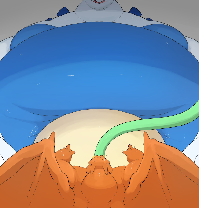 absurd_res anthro belly belly_expansion blue_belly blue_body charizard duo expansion feeding feeding_tube feral force_feeding forced hi_res immobile legendary_pok&eacute;mon lugia male male/male medical_instrument morbidly_obese nintendo obese orange_body overweight pok&eacute;mon pok&eacute;mon_(species) scientific_instrument stuffing trapped video_games view_from_below weight_gain white_body yellow_belly zephy_03