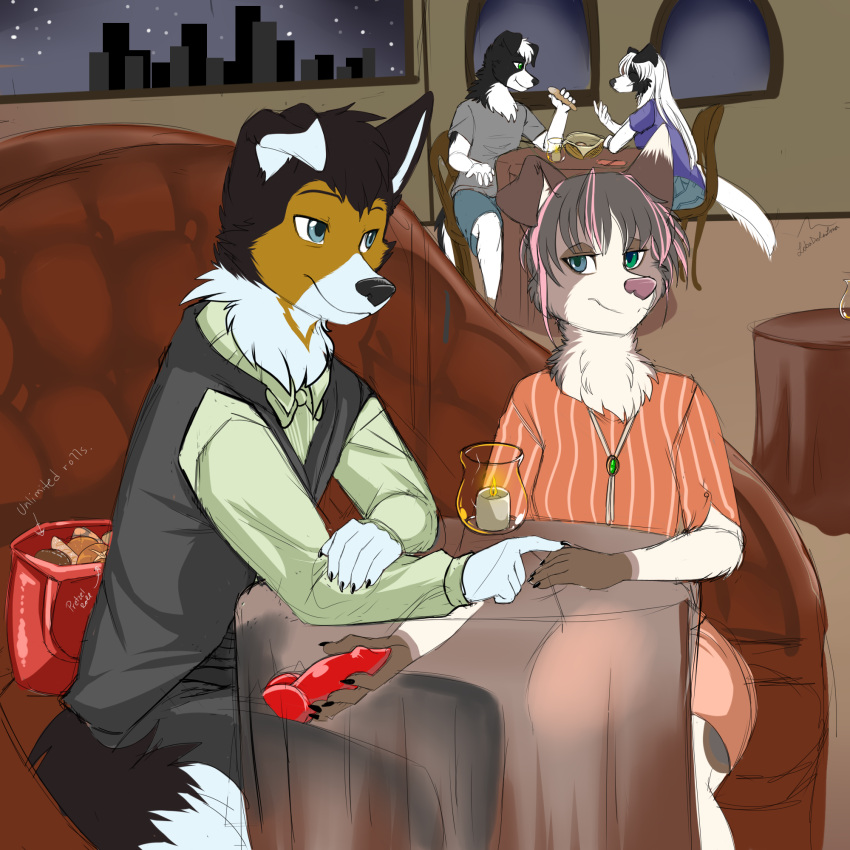 1:1 alyssa_kintana animal_genitalia anthro border_collie bread breadsticks candle canid canine canis chase_(askim_shepherd) clothed clothing collie daughter detailed_background digital_media_(artwork) domestic_dog duo eating erection father father_and_child father_and_daughter female food fur genitals group hair herding_dog heterochromia hi_res incest_(lore) knot knot_handjob lobadelaluna male male/female mammal masturbation mixed_breed parent parent_and_child pastoral_dog penis public restaurant rorick_kintana rough_collie sebastian_(askim_shepherd) sex sheepdog smile stealth_sex teenager under_table welsh_corgi young