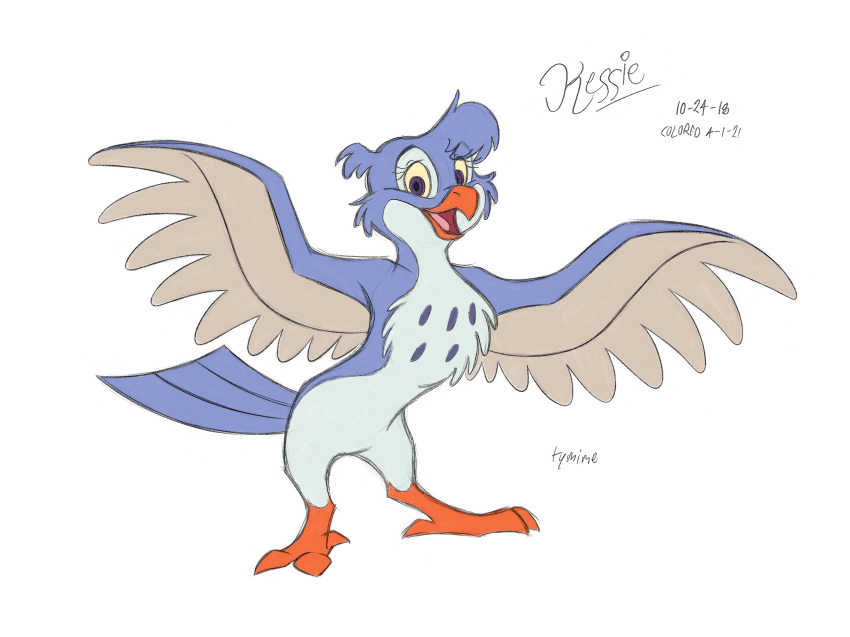 2018 2021 anthro avian beak biped bird bird_feet blue_body blue_countershading blue_feathers bluebird character_name colored_sketch countershade_face countershade_torso countershading dated digitigrade disney english_text eyelashes feathered_wings feathers female front_view full-length_portrait hi_res kessie_(winnie_the_pooh) looking_at_viewer multicolored_body multicolored_feathers nude open_beak open_mouth open_smile orange_beak oscine passerine pink_tongue portrait purple_eyes signature simple_background smile solo spread_wings standing tail_feathers text thrush_(bird) tongue tymime white_background white_body white_feathers wings winnie_the_pooh_(franchise) yellow_sclera