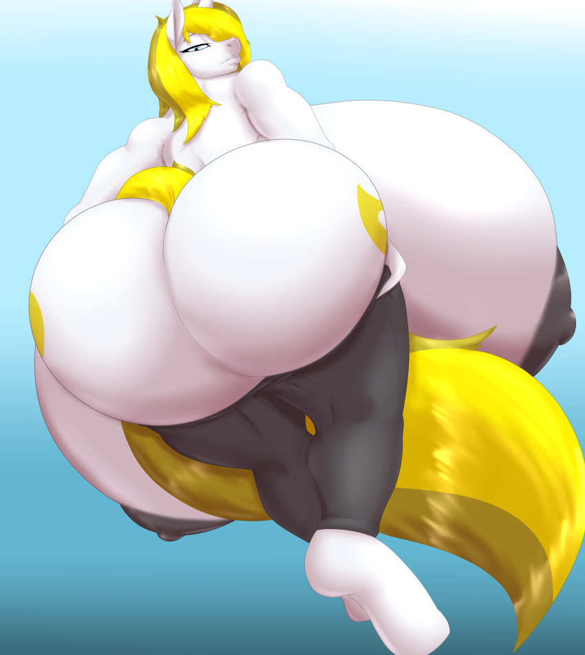 absurd_res angrypotato96 anthro big_breasts big_butt blonde_hair blues64 breasts butt equid equine fan_character female hair hasbro hi_res huge_breasts huge_butt hyper hyper_breasts mammal mostly_nude my_little_pony nipples solo white_body white_heart_(oc)