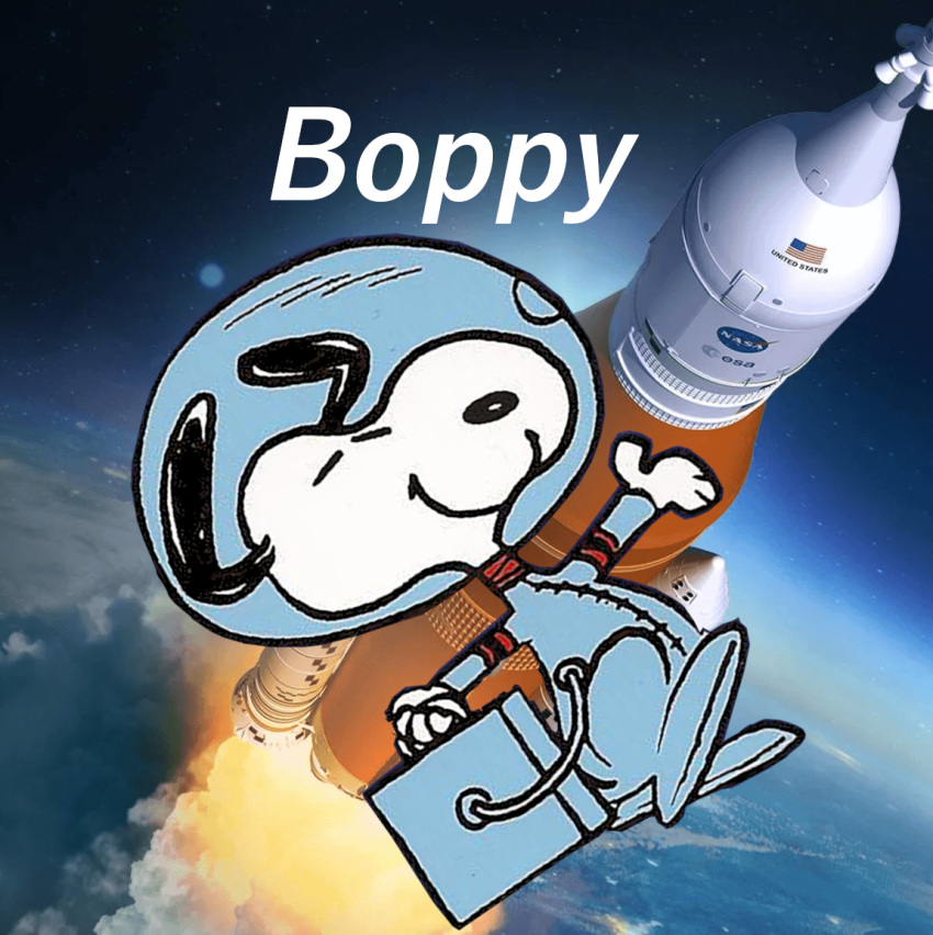 astronaut beagle canid canine canis domestic_dog hunting_dog male mammal nasa peanuts_(comic) rocket scent_hound snoopy solo space spacecraft vehicle