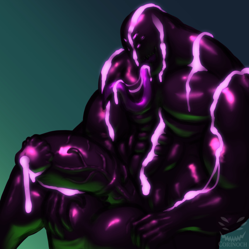 anthro balls big_balls big_muscles big_penis bodily_fluids corinoch corinoch_(artist) cum excessive_cum genital_fluids genitals glistening glistening_body glowing glowing_cum goo_creature hi_res huge_balls huge_muscles huge_penis hyper hyper_balls hyper_genitalia hyper_muscles hyper_penis long_tongue male medial_ring monster muscular penis purple_body solo tongue unusual_cum unusual_genitalia unusual_penis vein veiny_penis