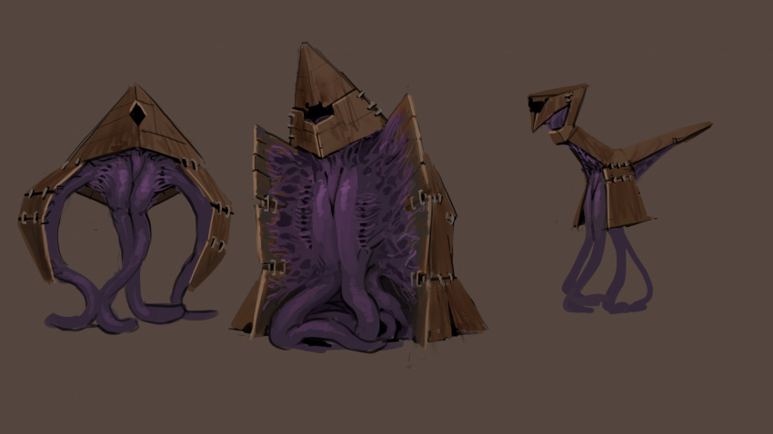 alien ambiguous_gender box cardboard_box clothing hi_res meandraco monster not_furry presenting purple_body simple_background solo tentacles