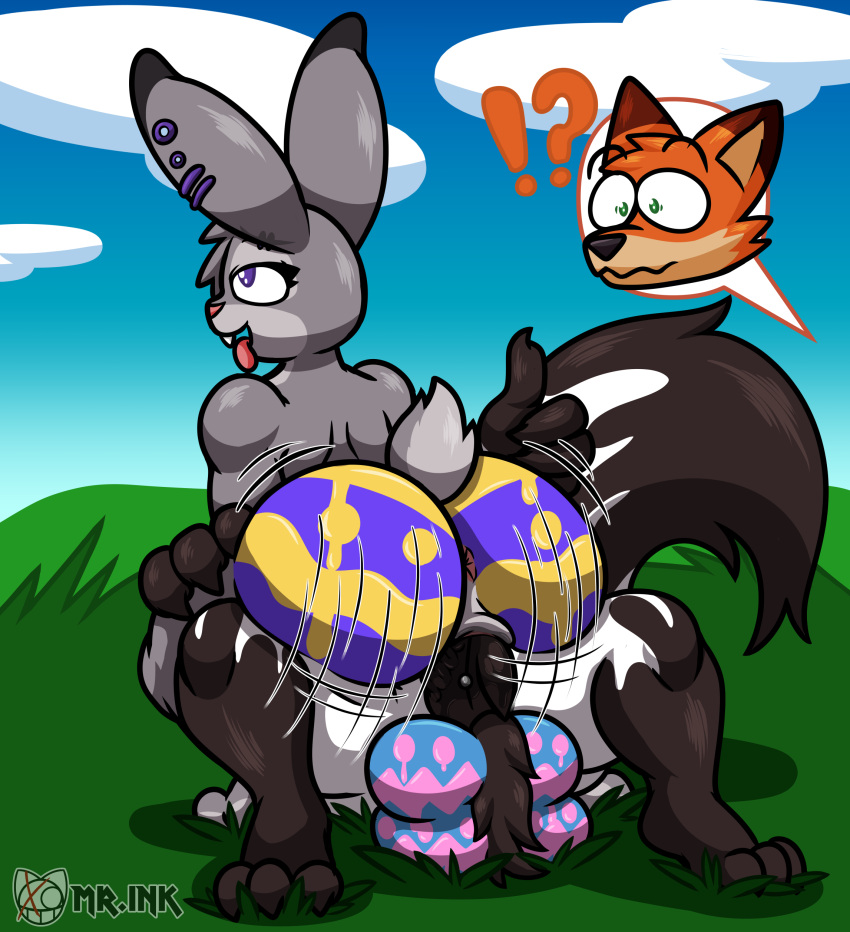 4_balls absurd_res alien anthro balls big_balls big_butt big_penis bodily_fluids bodypaint butt candy canid canine cowgirl_position cuckold dessert digital_drawing_(artwork) digital_media_(artwork) disney duo easter easter_egg edwin_inculous_(character) egg erection felid feline felis female female_on_top female_penetrated food food_creature fox from_front_position fur genital_fluids genitals grey_body grey_fur hair hi_res holidays humanoid_genitalia humanoid_penis hybrid judy_hopps lagomorph leporid living_candy male male/female male_on_bottom male_penetrating mammal mr.ink_(artist) multi_balls multi_genitalia nick_wilde nude off_screen_character on_bottom on_top open_mouth oreo outside paint penetration penis piercing rabbit red_fox sex shocked shocked_face simple_background smile thick_thighs tongue tongue_out umbrian_(species) vaginal vaginal_penetration wide_hips zootopia