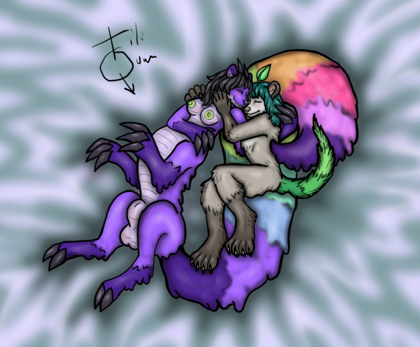 absurd_res cuddling didelphid dragon goo_(disambiguation) herm hi_res intersex invalid_tag male mammal marsupial nude phalangeriform rainbow taur