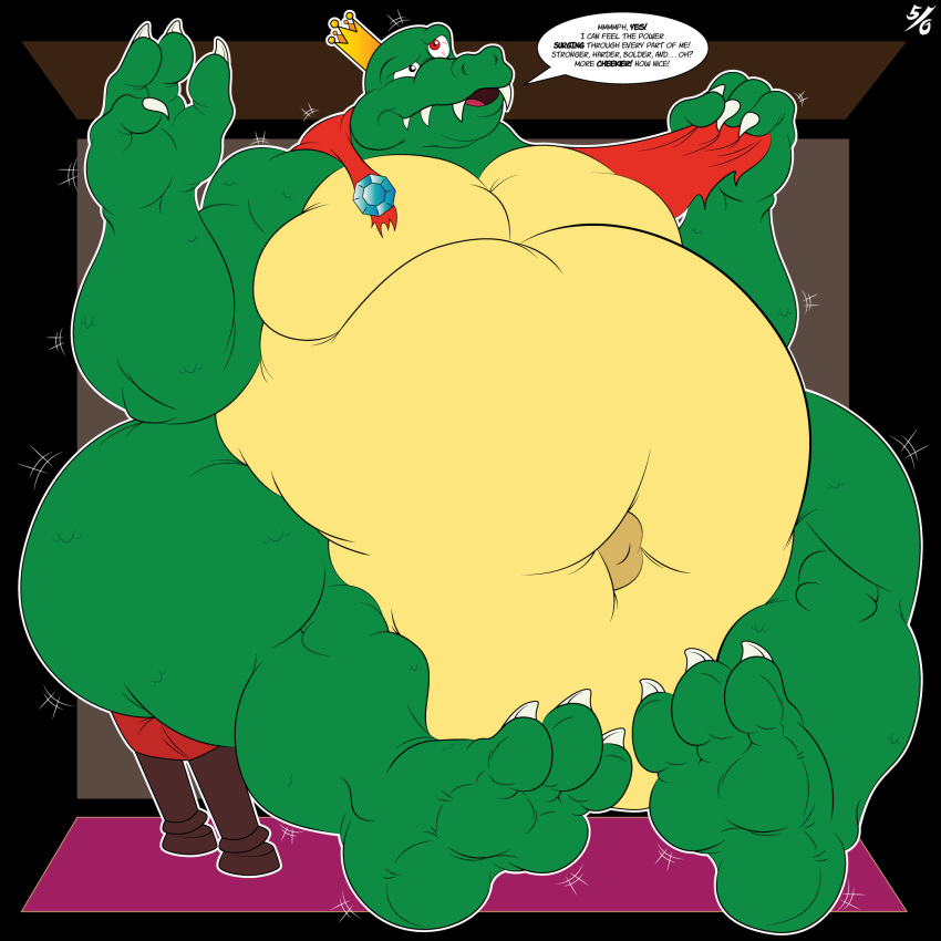 1:1 2018 3_toes 4_fingers 50percentgrey anthro belly biceps big_belly cape chair claws clothing crocodile crocodilian crocodylid crown dialogue digital_media_(artwork) donkey_kong_(series) english_text fangs feet finger_claws fingers furniture green_body green_scales hi_res hyper hyper_belly inflation king king_k._rool kremling macro male morbidly_obese morbidly_obese_anthro morbidly_obese_male motion_lines musclegut muscular muscular_anthro muscular_male navel nintendo obese obese_anthro obese_male open_mouth outie_navel overweight overweight_anthro overweight_male pecs reptile royalty scales scalie signature soles solo speech_bubble story_at_source text toe_claws toes torn_clothing video_games weight_gain white_claws