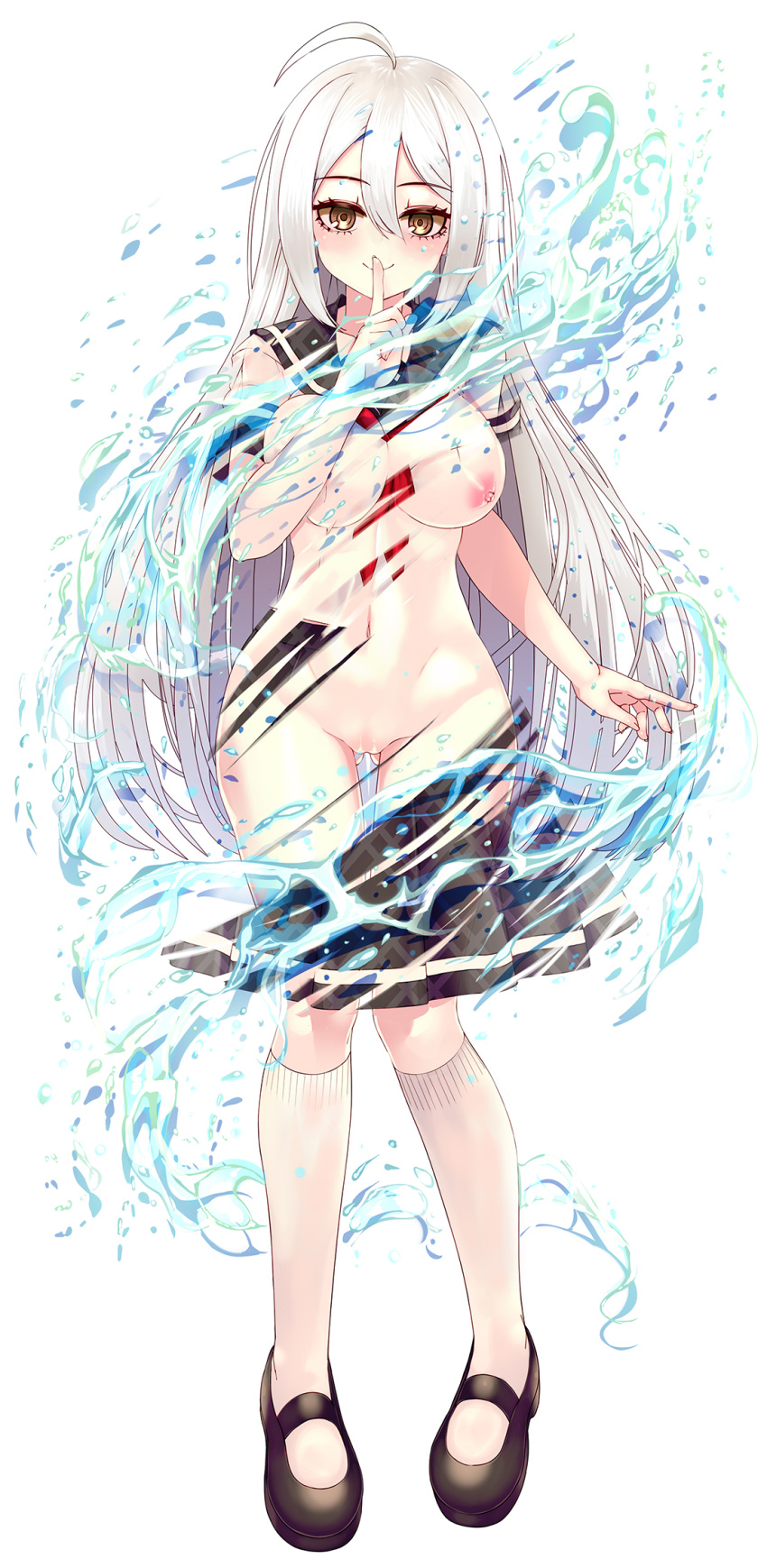 breast_hold breasts nipples no_bra nopan pussy reason_(ficafe) see_through seifuku uncensored wet_clothes