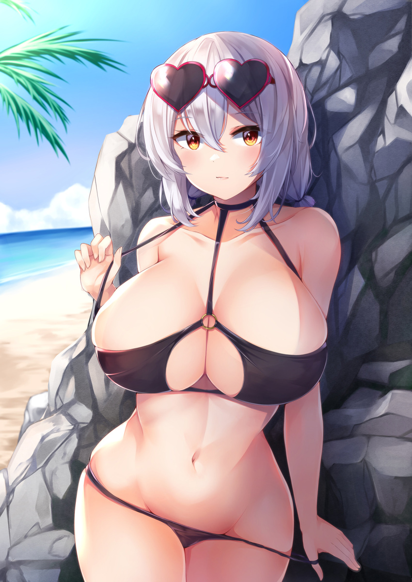 azur_lane bikini irohasu megane panty_pull sirius_(azur_lane) swimsuits undressing