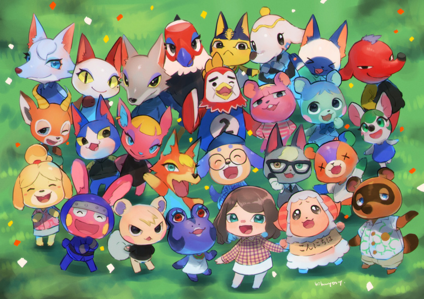 6+boys 6+girls :&lt; :3 ^_^ adjusting_eyewear amelia_(animal_crossing) animal_crossing animal_ears animal_nose ankha_(animal_crossing) aqua_eyes arm_up artist_name audie_(animal_crossing) bangs bare_shoulders barefoot beak bear_boy bear_girl beau_(animal_crossing) belt benedict_(animal_crossing) beret bird_boy bird_girl black-framed_eyewear black_dress black_eyes black_fur black_jacket black_neckwear black_shirt blank_eyes blonde_hair blue_bodysuit blue_dress blue_eyes blue_eyeshadow blue_fur blue_hair blue_headwear blue_neckwear blue_shirt bluebear_(animal_crossing) blunt_bangs blush blush_stickers body_fur bodysuit bow bowtie bree_(animal_crossing) brown_eyes brown_fur brown_hair brown_shorts buck_teeth bunny_ears buttons cat_boy cat_ears cat_girl closed_eyes clothes_writing collared_shirt commentary_request confetti cyd_(animal_crossing) daisy_(animal_crossing) day deer_boy deer_girl diva_(animal_crossing) dog_ears dog_girl dog_tail dom_(animal_crossing) dress elephant_boy elephant_girl everyone eyeshadow fang_(animal_crossing) fangs flat_chest frog_girl from_above fuchsia_(animal_crossing) full_body furry glasses grass green_background green_hair green_shirt grey_fur grey_vest hair_ornament hair_tie half-closed_eye half-closed_eyes hand_to_own_mouth hand_up hands_in_pockets hands_on_hips hands_up happy hat heterochromia highres horns isabelle_(animal_crossing) jacket kikuyoshi_(tracco) light_blush lipstick long_sleeves looking_at_viewer maid makeup marshal_(animal_crossing) medium_hair miniskirt mitzi_(animal_crossing) mouse_girl multiple_boys multiple_girls necktie olivia_(animal_crossing) one_eye_closed open_mouth orange_eyes orange_fur outdoors outstretched_arm parted_bangs pawpads paws pencil_skirt pink_fur pink_shirt plaid plaid_shirt purple_eyeshadow rabbit_boy raglan_sleeves raymond_(animal_crossing) red_eyes round_eyewear sheep_girl shiny shiny_hair shirt short_hair short_sleeves shorts sidelocks signature simple_background skin_fangs skirt sleeveless sleeveless_dress sleeveless_shirt smile snake_(animal_crossing) snake_hair_ornament snout squirrel_boy squirrel_ears squirrel_tail standing stitches_(animal_crossing) striped striped_shirt tail tanuki tia_(animal_crossing) tied_hair tom_(animal_crossing) tom_nook_(animal_crossing) topknot translated two-tone_fur vest villager_(animal_crossing) vladimir_(animal_crossing) waving white_dress white_fur white_shirt white_skirt whitney_(animal_crossing) wings wolf_boy wolf_girl x_x yellow_eyeshadow yellow_fur yellow_shirt yellow_sleeves