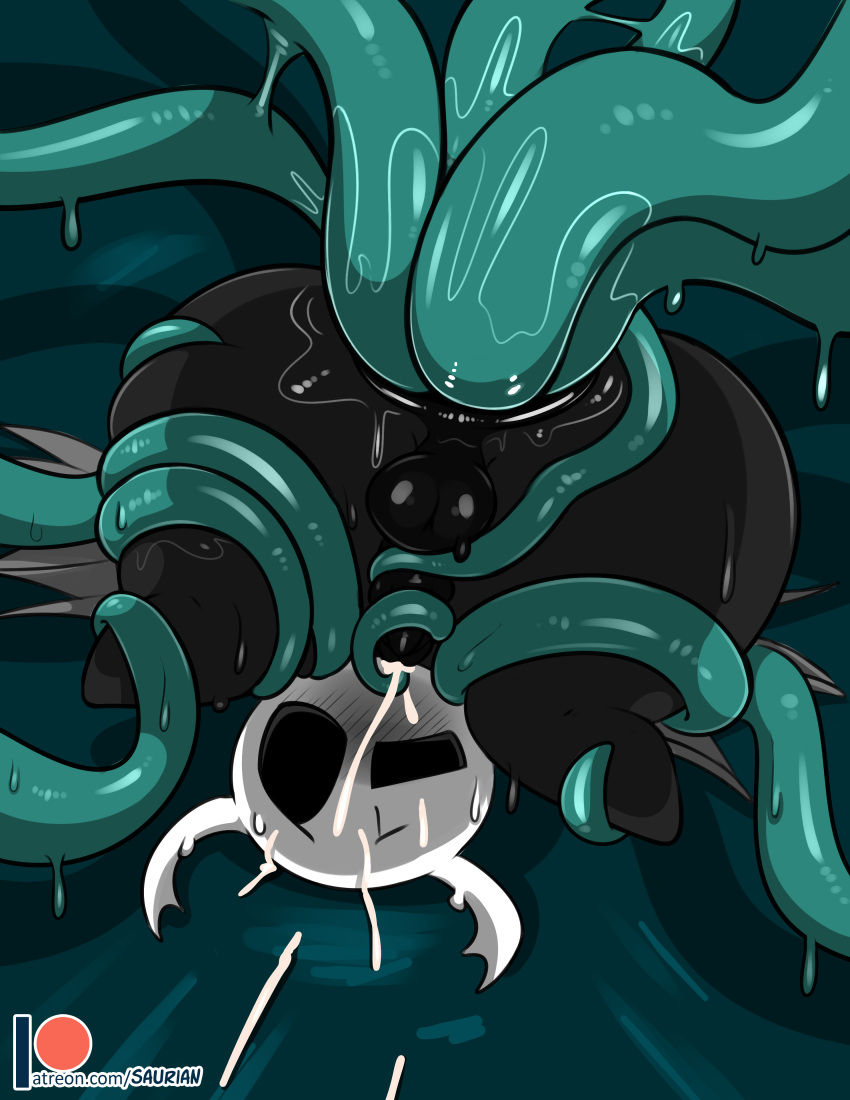 absurd_res anal anal_penetration arthropod bodily_fluids cum double_penetration genital_fluids hi_res hollow_knight humanoid male penetration protagonist_(hollow_knight) saurian_(artist) size_difference solo sweat team_cherry tentacle_sex tentacles triple_penetration vessel_(species) video_games