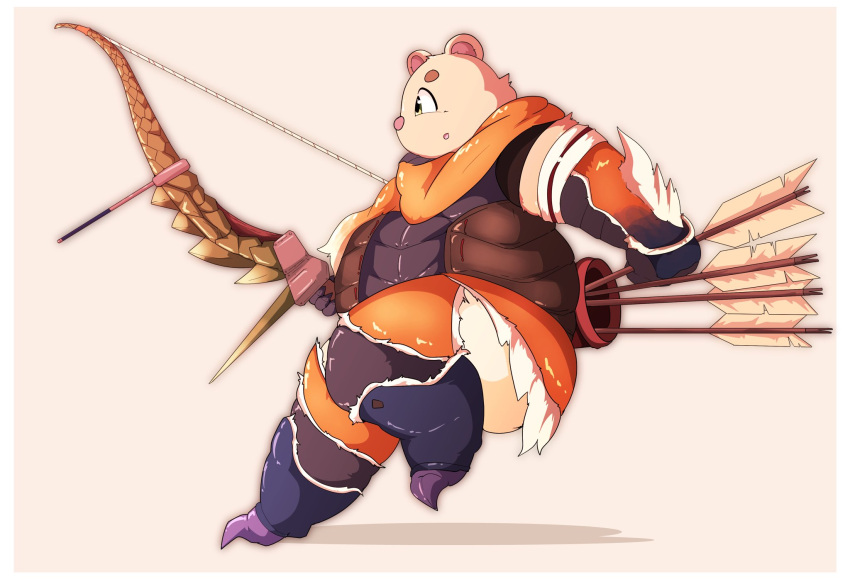 2021 anthro brown_body brown_fur clothed clothing fur hi_res inigo_(kusosensei) kemono kusosensei male mammal overweight overweight_anthro overweight_male simple_background solo ursid weapon