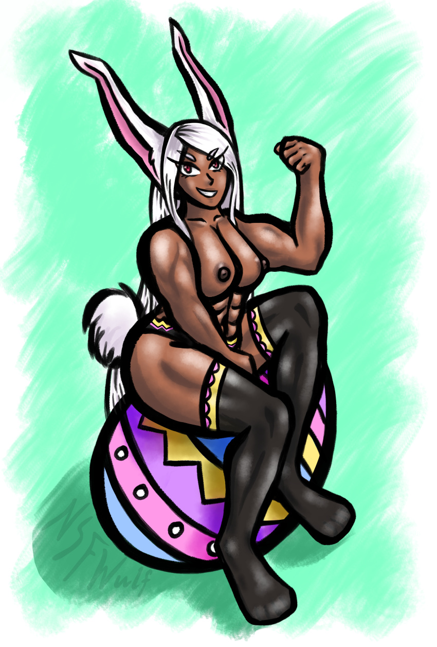 abs absurd_res animal_humanoid bikini bikini_bottom breasts clothed clothing dark_body dark_skin easter easter_bunny easter_egg exposed_breasts female flexing grin hair hand_between_legs hi_res holidays humanoid lagomorph lagomorph_humanoid legwear lingerie long_hair looking_at_viewer mammal mammal_humanoid miruko muscular muscular_female muscular_humanoid my_hero_academia nipples nsfwulf panties pastel red_eyes sitting smile solo stockings swimwear thick_thighs thigh_highs tights topless topless_female translucent translucent_clothing translucent_legwear translucent_stockings underwear white_hair