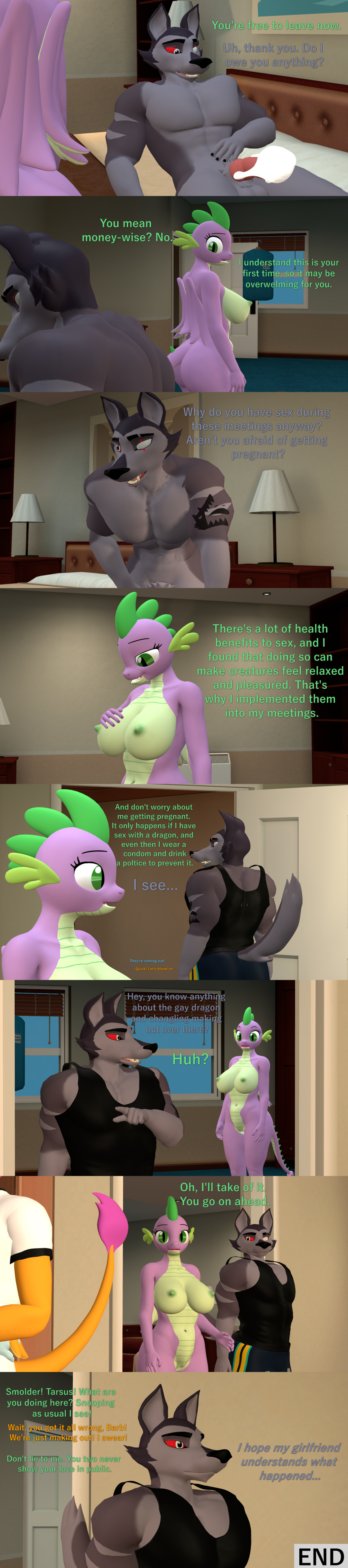 3d_(artwork) absurd_res after_sex anthro big_breasts bodily_fluids breasts butt canid canid_demon comic crossgender cum demon dialogue digital_media_(artwork) dragon female friendship_is_magic genital_fluids genitals hellhound hi_res long_image male male/female mammal my_little_pony nude papadragon69 penis purple_body pussy red_sclera spike_(mlp) tall_image vortex_(vivzmind)