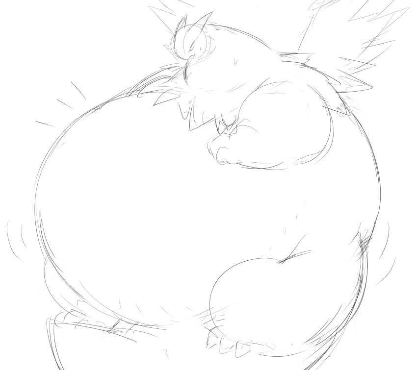 absurd_res anthro belly_jiggle feral fire hand_on_stomach hi_res immobile male monochrome morbidly_obese nintendo obese overweight pok&eacute;mon pok&eacute;mon_(species) sketch solo typhlosion video_games zephy_03
